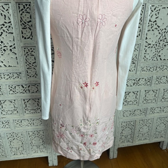 Vintage Light Pink Floral Embroidered Linen Blend Sleeveless Dress Sz Small - Picture 6 of 7